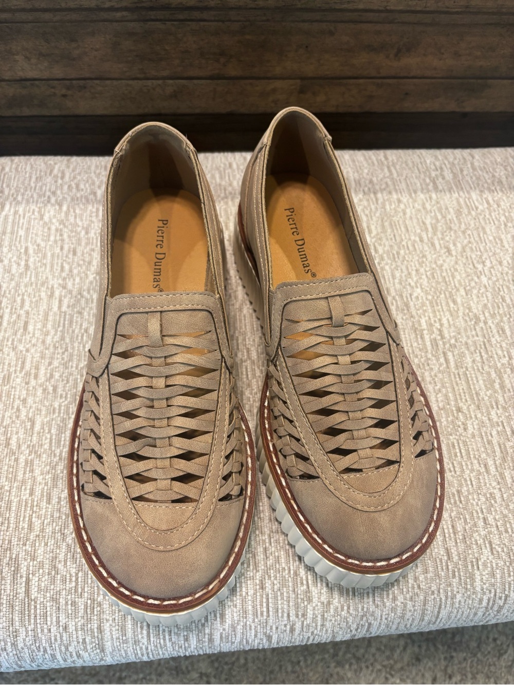 NWOT Pierre Dumas Taupe Woven Slip-On Loafers